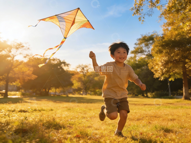 高清大图下载【趣麦麦图】小男孩户外放风筝