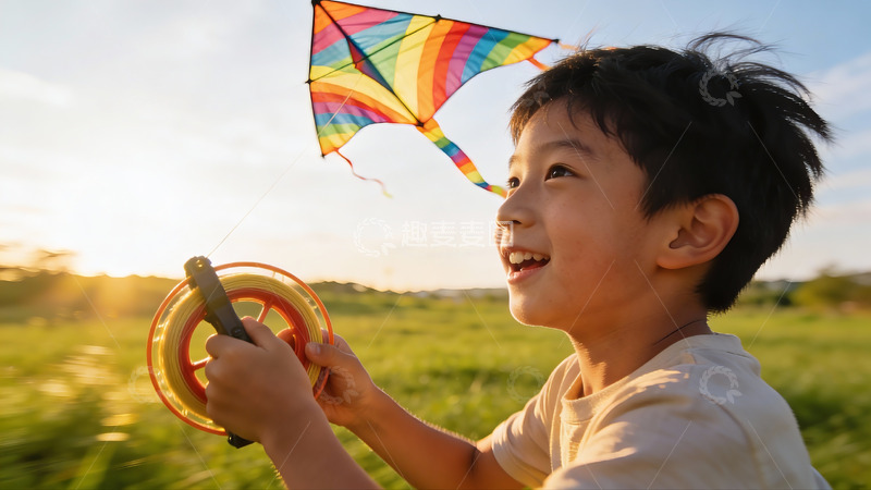 高清大图下载【趣麦麦图】小男孩户外放风筝
