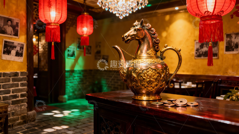 高清大图下载【趣麦麦图】中式茶馆装饰摆件与红灯笼