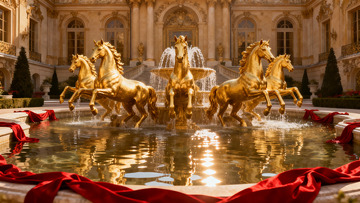金色骏马喷泉与华丽建筑