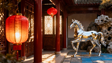 古典庭院马雕红灯