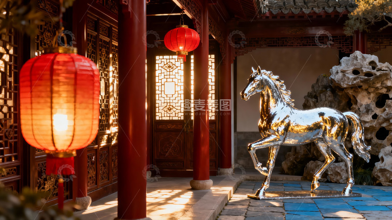 高清大图下载【趣麦麦图】古典庭院马雕红灯