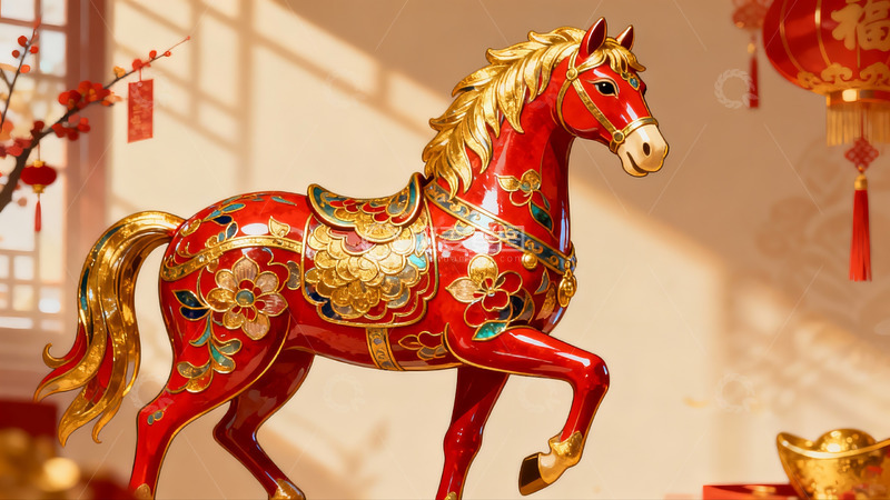 高清大图下载【趣麦麦图】红色骏马雕像节日装饰