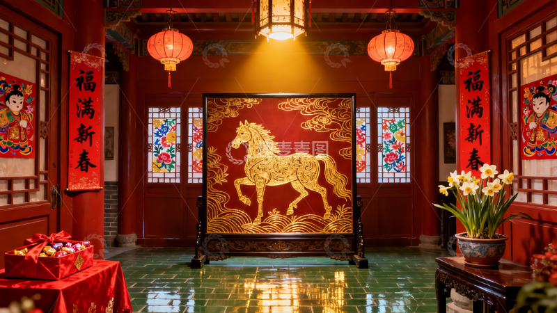 高清大图下载【趣麦麦图】中式庭院新年装饰场景