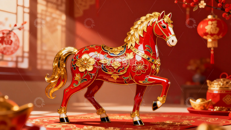 高清大图下载【趣麦麦图】红色骏马摆件节日装饰