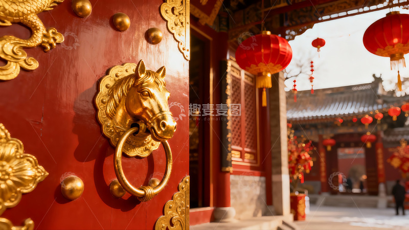 高清大图下载【趣麦麦图】红门金饰灯笼映古建筑