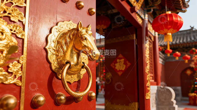 红门金马头与灯笼装饰