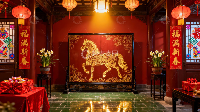 高清大图下载【趣麦麦图】中式庭院新年装饰场景