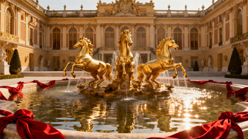 金色马雕喷泉与古典建筑