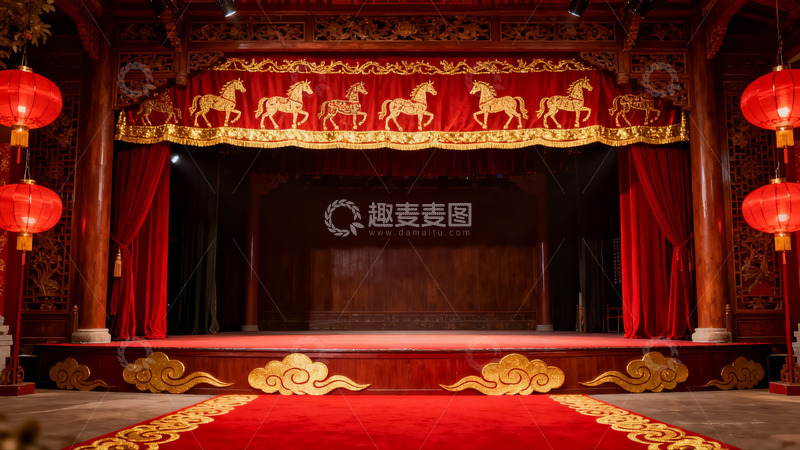 高清大图下载【趣麦麦图】古色古香舞台红毯灯笼