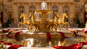 金色马雕喷泉华丽庭院景观