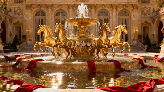 金色马雕喷泉华丽庭院景观