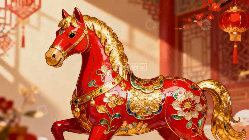 高清大图下载【趣麦麦图】红色骏马装饰画传统节日氛围