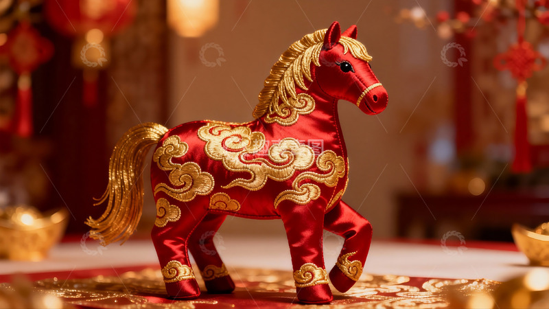 高清大图下载【趣麦麦图】红色绣花马摆件节日装饰