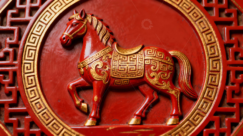 高清大图下载【趣麦麦图】红色马雕艺术图案
