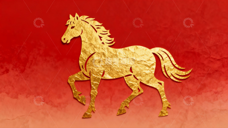 高清大图下载【趣麦麦图】金色骏马剪纸艺术