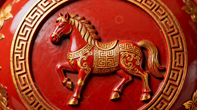 红色底金色马纹饰图案