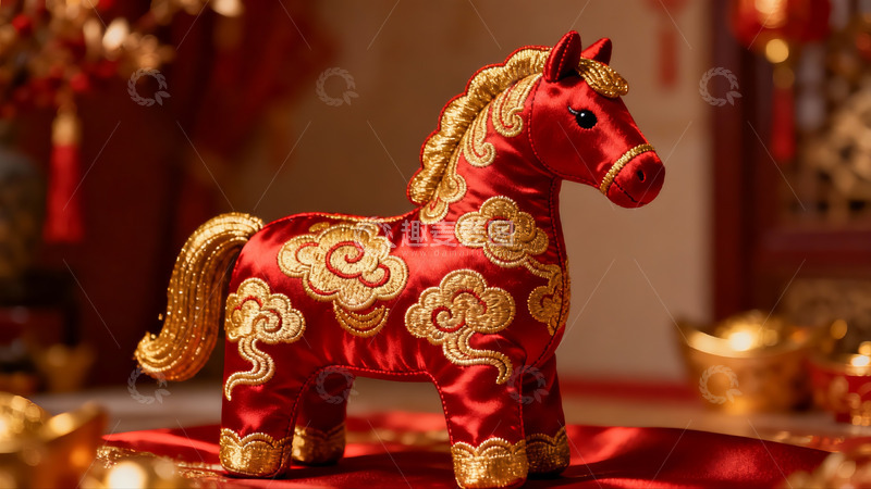 高清大图下载【趣麦麦图】红色刺绣马摆件节日装饰