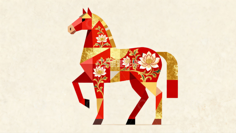 高清大图下载【趣麦麦图】红色几何马图案装饰画