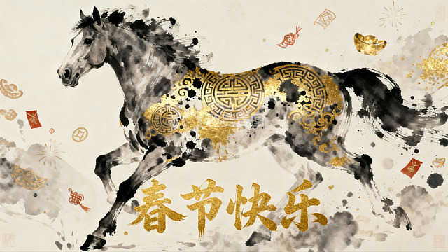 水墨骏马迎春图