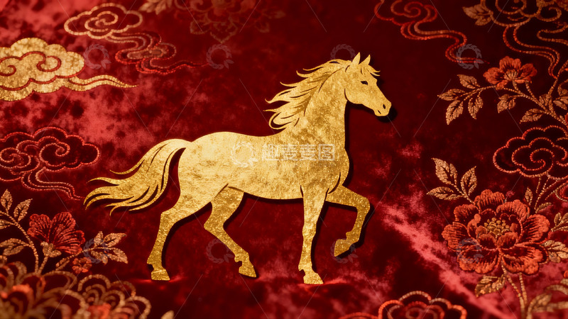 高清大图下载【趣麦麦图】金色骏马剪纸艺术图案