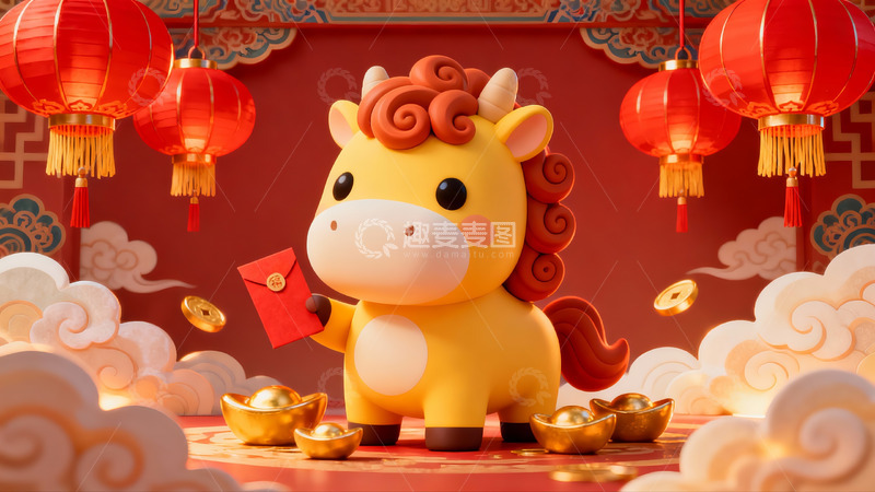 高清大图下载【趣麦麦图】卡通马年春节红包装饰