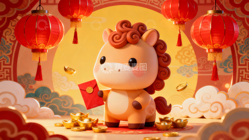 高清大图下载【趣麦麦图】卡通马年春节装饰画面