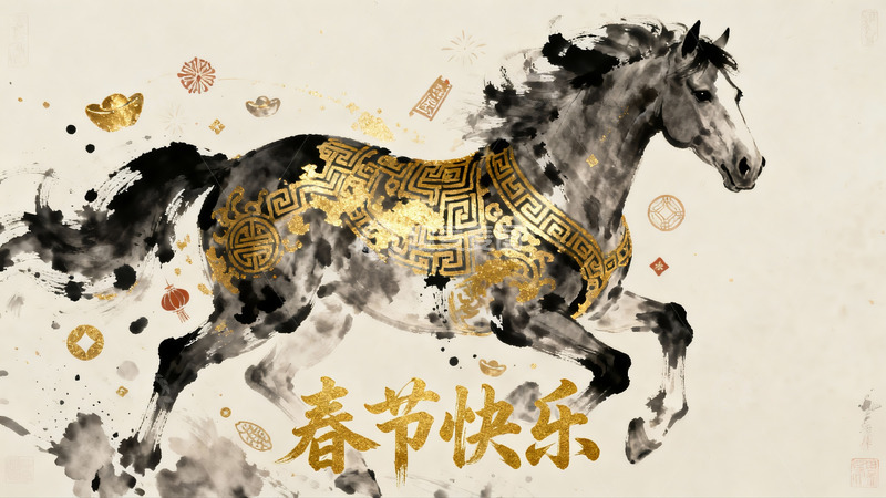 高清大图下载【趣麦麦图】水墨骏马贺新春