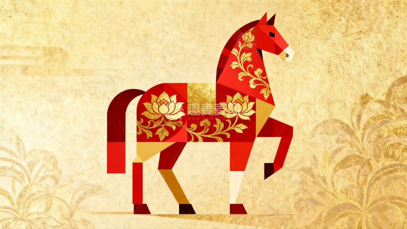 高清大图下载【趣麦麦图】红色几何马图案艺术设计