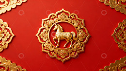 红色背景金色马纹装饰图案