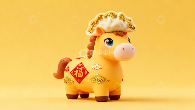 高清大图下载【趣麦麦图】黄色背景上的卡通马玩偶