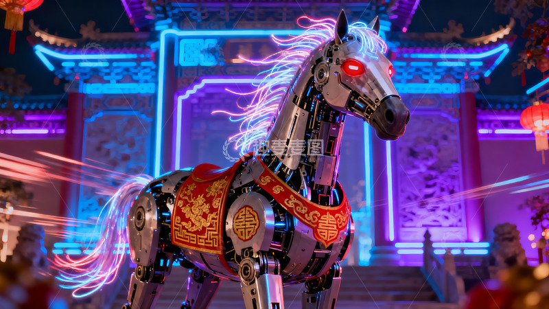 高清大图下载【趣麦麦图】机械骏马夜景光影炫酷