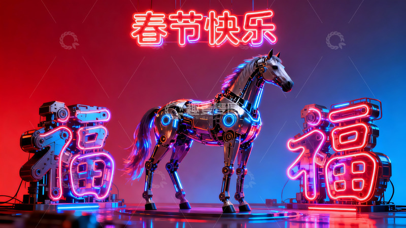 高清大图下载【趣麦麦图】科技感机械马迎新春