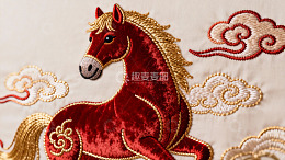 红色骏马刺绣云纹图案