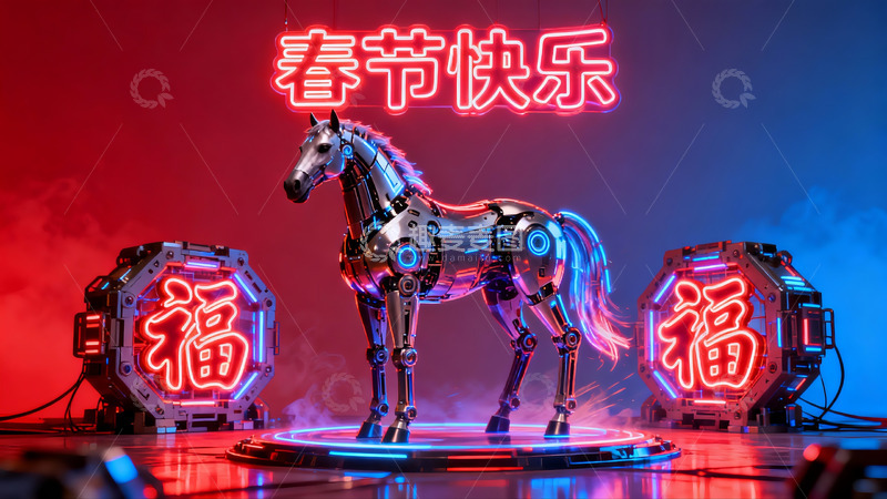 高清大图下载【趣麦麦图】科技马匹迎新春创意展示