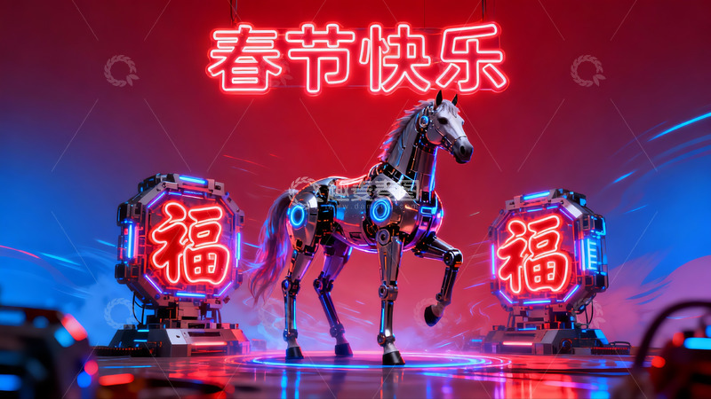 高清大图下载【趣麦麦图】科技感机械马迎新春
