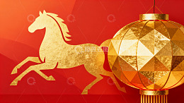 金色骏马与灯笼新年装饰