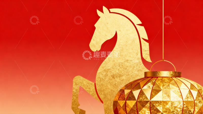高清大图下载【趣麦麦图】金色马灯新年主题图案