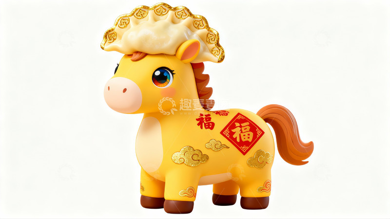 高清大图下载【趣麦麦图】卡通黄色马形象福字装饰品