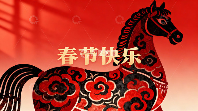 春节剪纸马图案寓意吉祥