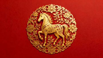 金色骏马剪纸艺术图案