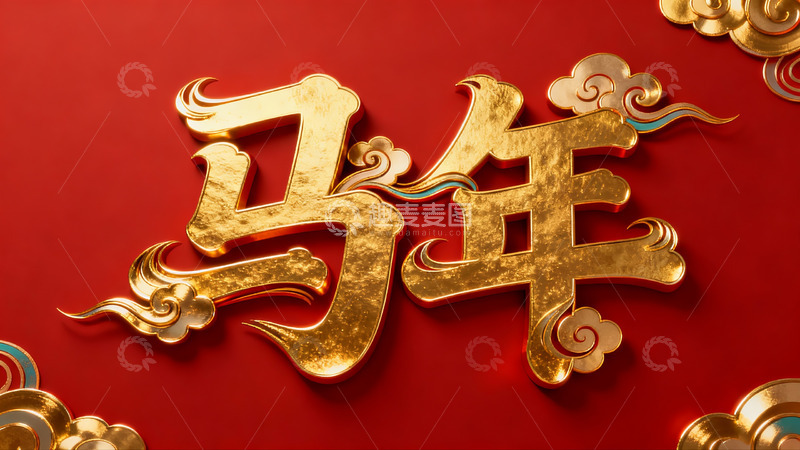 高清大图下载【趣麦麦图】红色背景金色马年字样设计