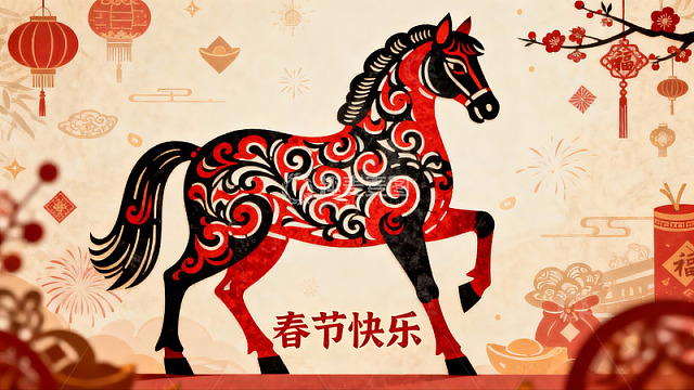 春节剪纸马图案寓意吉祥
