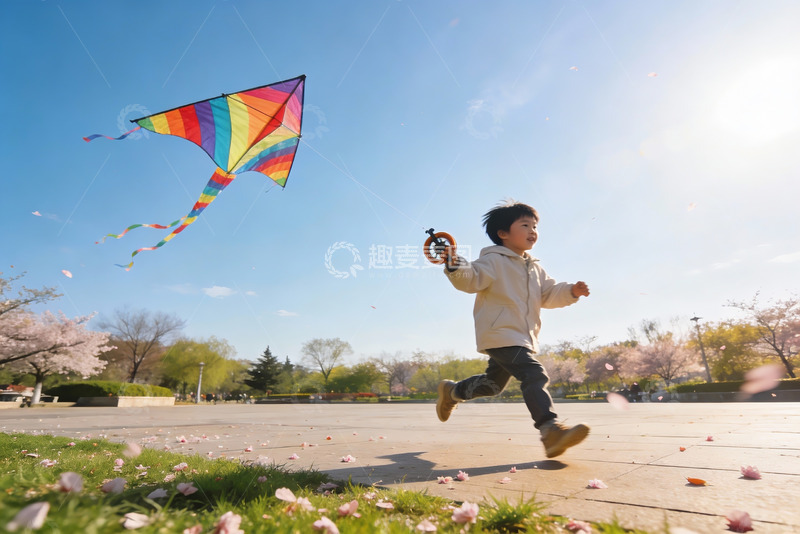 高清大图下载【趣麦麦图】春日公园孩童放风筝