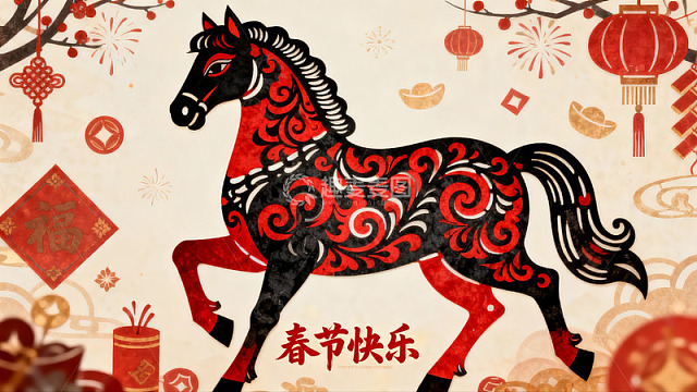 春节剪纸马图案寓意吉祥