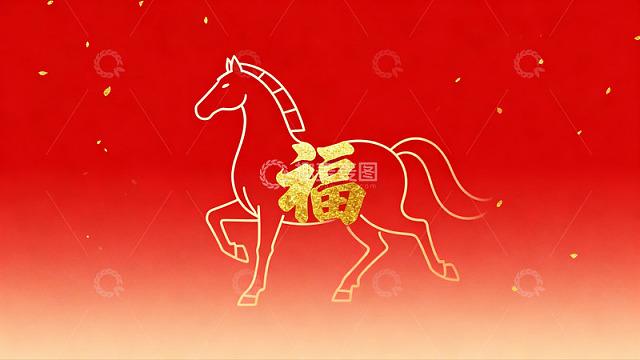 红色背景金色马与福字图案