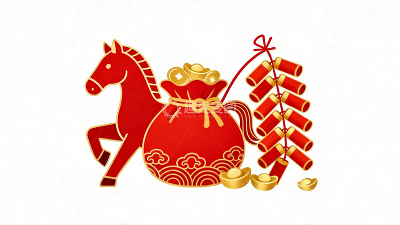 高清大图下载【趣麦麦图】红色马年春节装饰图案