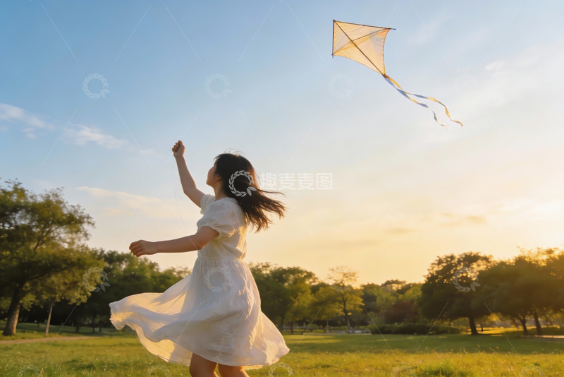 高清大图下载【趣麦麦图】女子公园放风筝