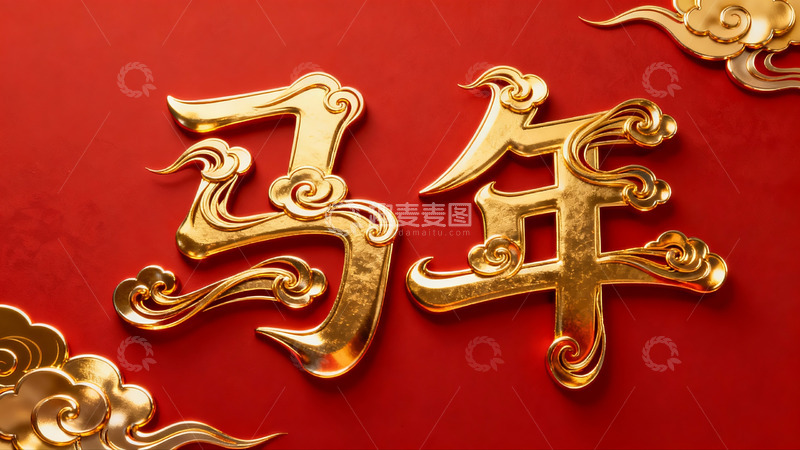 高清大图下载【趣麦麦图】金色马年装饰图案