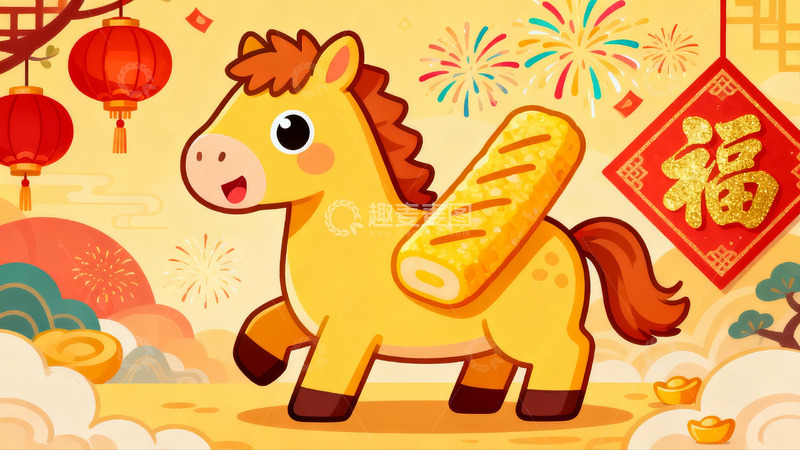 高清大图下载【趣麦麦图】卡通马背玉米卷迎新春